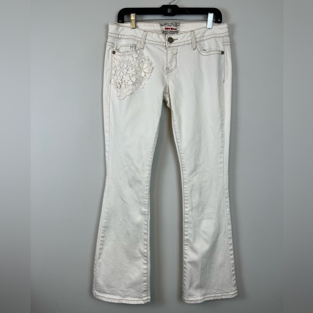 Vintage HOT KISS off White Sasha Slim Flare Denim Jeans Y2K Junior Size 9